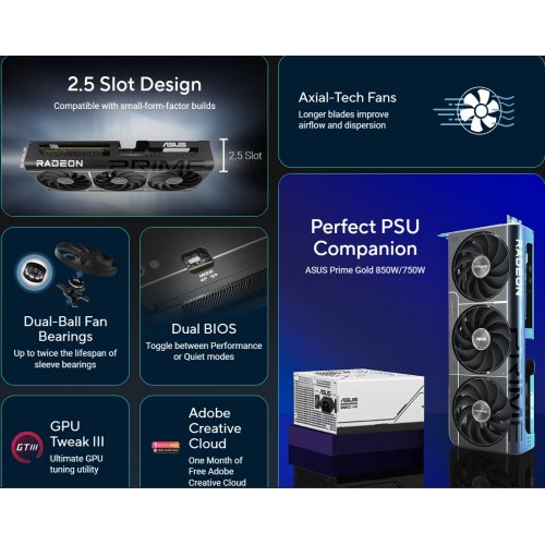 Купить Видеокарта Asus PRIME Radeon RX 9060 XT OC 16384MB (PRIME-RX9060XT-O16G) с проверкой совместимости: обзор, характеристики, цена в Киеве, Днепре, Одессе, Харькове, Украине | интернет-магазин TELEMART.UA фото