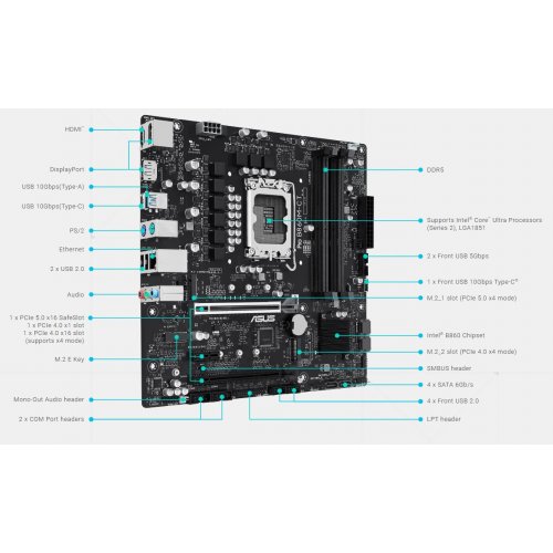 Материнська плата Asus Pro B860M-CT-CSM (s1851, Intel B860) купити з перевіркою сумісності: огляд, характеристики, ціна у Києві, Львові, Вінниці, Хмельницькому, Івано-Франківську, Україні | інтернет-магазин TELEMART.UA фото