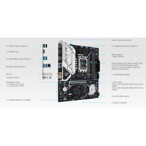 Купить Материнская плата Asus B760M-AYW WIFI D4 II (s1700, Intel B760) с проверкой совместимости: обзор, характеристики, цена в Киеве, Днепре, Одессе, Харькове, Украине | интернет-магазин TELEMART.UA фото