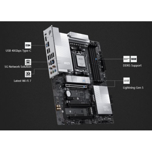Материнська плата MSI PRO X870E-P WIFI (sAM5, AMD X870E) купити з перевіркою сумісності: огляд, характеристики, ціна у Києві, Львові, Вінниці, Хмельницькому, Івано-Франківську, Україні | інтернет-магазин TELEMART.UA фото