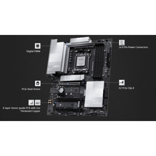 Материнська плата MSI PRO X870E-P WIFI (sAM5, AMD X870E) купити з перевіркою сумісності: огляд, характеристики, ціна у Києві, Львові, Вінниці, Хмельницькому, Івано-Франківську, Україні | інтернет-магазин TELEMART.UA фото