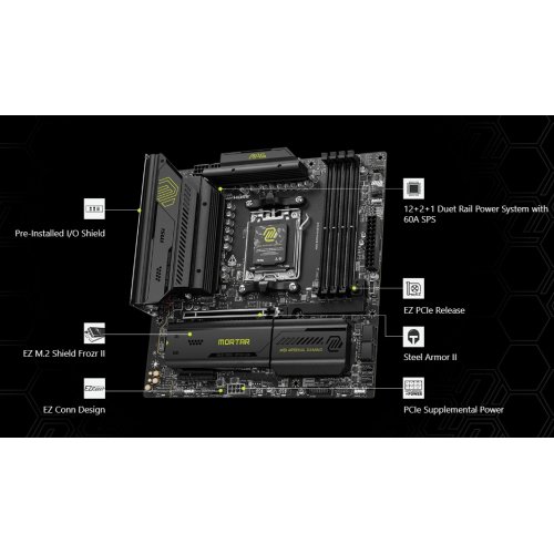 Купить Материнская плата MSI MAG B850M MORTAR (sAM5, AMD B850) с проверкой совместимости: обзор, характеристики, цена в Киеве, Днепре, Одессе, Харькове, Украине | интернет-магазин TELEMART.UA фото