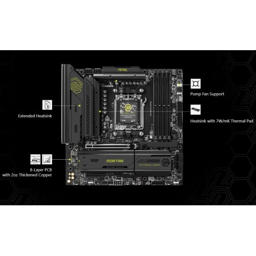 Купить Материнская плата MSI MAG B850M MORTAR (sAM5, AMD B850) с проверкой совместимости: обзор, характеристики, цена в Киеве, Днепре, Одессе, Харькове, Украине | интернет-магазин TELEMART.UA фото