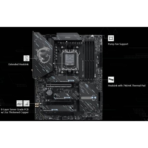Купить Материнская плата MSI X870E GAMING PLUS WIFI (sAM5, AMD X870E) с проверкой совместимости: обзор, характеристики, цена в Киеве, Днепре, Одессе, Харькове, Украине | интернет-магазин TELEMART.UA фото