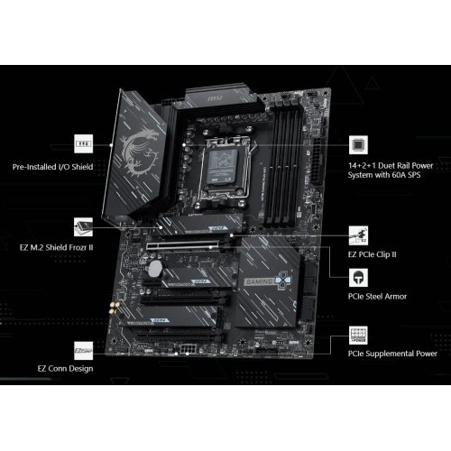 Купить Материнская плата MSI X870E GAMING PLUS WIFI (sAM5, AMD X870E) с проверкой совместимости: обзор, характеристики, цена в Киеве, Днепре, Одессе, Харькове, Украине | интернет-магазин TELEMART.UA фото