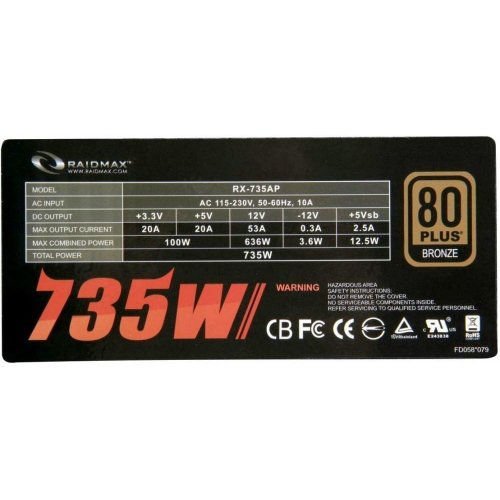 Купить Блок питания RAIDMAX Thunder RGB 735W (RX-735AP-R) (Восстановлено продавцом, 771847) с проверкой совместимости: обзор, характеристики, цена в Киеве, Днепре, Одессе, Харькове, Украине | интернет-магазин TELEMART.UA фото