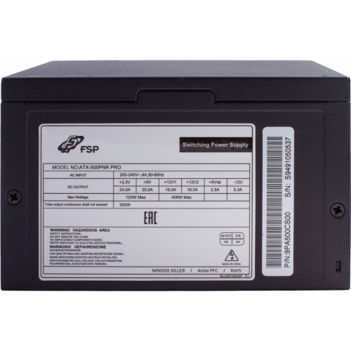 Блок живлення FSP PNR Pro 500W(ATX-500PNR PRO) OEM (Відновлено продавцем, 771848) купити з перевіркою сумісності: огляд, характеристики, ціна у Києві, Львові, Вінниці, Хмельницькому, Івано-Франківську, Україні | інтернет-магазин TELEMART.UA фото