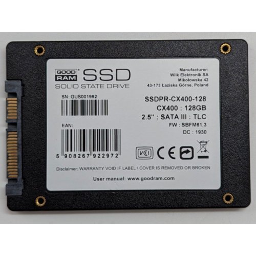 Купить Ssd-диск GoodRAM CX400 TLC 128GB 2.5" (SSDPR-CX400-128) (Восстановлено продавцом, 772824) с проверкой совместимости: обзор, характеристики, цена в Киеве, Днепре, Одессе, Харькове, Украине | интернет-магазин TELEMART.UA фото
