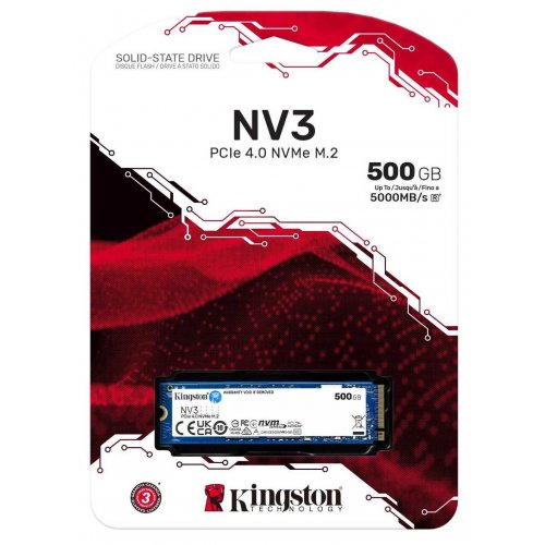 Уцінка ssd-диск Kingston NV3 3D NAND 500GB M.2 (2280 PCI-E) NVMe x4 (SNV3S/500G) (Пошкоджено пакування, 773146) купити з перевіркою сумісності: огляд, характеристики, ціна у Києві, Львові, Вінниці, Хмельницькому, Івано-Франківську, Україні | інтернет-магазин TELEMART.UA фото