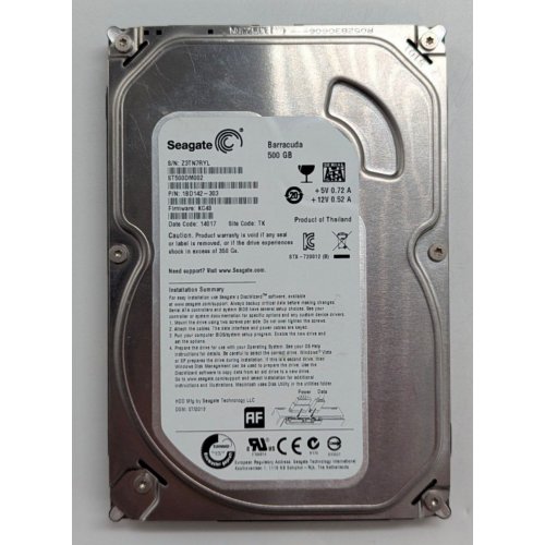 Жорсткий диск Seagate Barracuda 7200.12 500GB 16MB 7200RPM 3.5" (ST500DM002) (Відновлено продавцем, 773279) купити з перевіркою сумісності: огляд, характеристики, ціна у Києві, Львові, Вінниці, Хмельницькому, Івано-Франківську, Україні | інтернет-магазин TELEMART.UA фото
