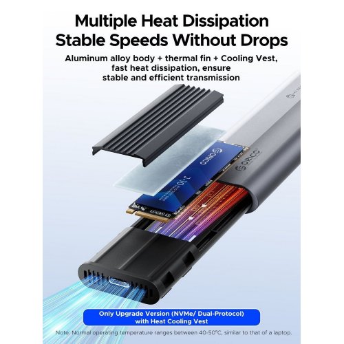 Внешний карман ORICO AXM2-G2-V1 M.2 NVME SSD Enclosure USB Type-C (ORICO-AXM2-G2-V1-GY-BP) Grey купить в Украине: Киев, Днепр, Харьков, Одесса  | Низкая цена, отзывы, характеристики от TELEMART фото