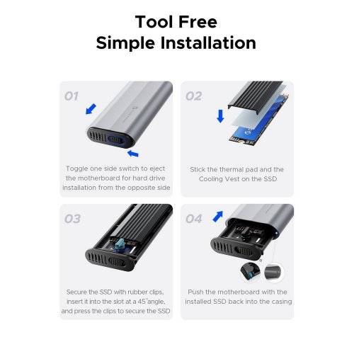 Внешний карман ORICO AXM2-G2-V1 M.2 NVME SSD Enclosure USB Type-C (ORICO-AXM2-G2-V1-GY-BP) Grey купить в Украине: Киев, Днепр, Харьков, Одесса  | Низкая цена, отзывы, характеристики от TELEMART фото