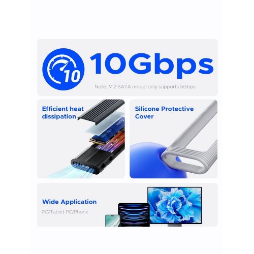 Купити Зовнішня кишеня ORICO AXM2-G2-V1 M.2 NVME SSD Enclosure USB Type-C (ORICO-AXM2-G2-V1-GY-BP) Grey - ціна в Києві, Львові, Вінниці, Хмельницькому, Франківську, Україні | інтернет-магазин TELEMART.UA фото