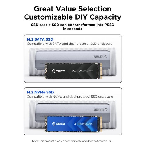 Купити Зовнішня кишеня ORICO AXM2-G2-V1 M.2 NVME SSD Enclosure USB Type-C (ORICO-AXM2-G2-V1-GY-BP) Grey - ціна в Києві, Львові, Вінниці, Хмельницькому, Франківську, Україні | інтернет-магазин TELEMART.UA фото