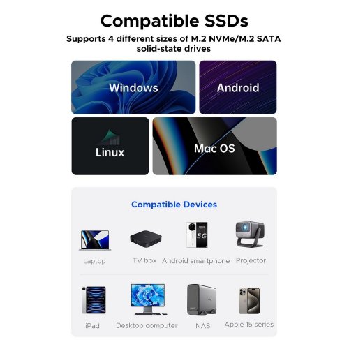 Купити Зовнішня кишеня ORICO AXM2-G2-V1 M.2 NVME SSD Enclosure USB Type-C (ORICO-AXM2-G2-V1-GY-BP) Grey - ціна в Києві, Львові, Вінниці, Хмельницькому, Франківську, Україні | інтернет-магазин TELEMART.UA фото