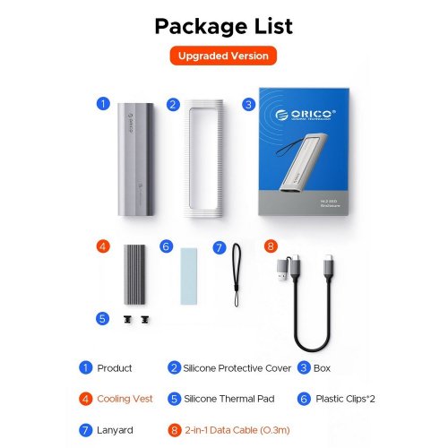 Купити Зовнішня кишеня ORICO AXM2-G2-V1 M.2 NVME SSD Enclosure USB Type-C (ORICO-AXM2-G2-V1-GY-BP) Grey - ціна в Києві, Львові, Вінниці, Хмельницькому, Франківську, Україні | інтернет-магазин TELEMART.UA фото