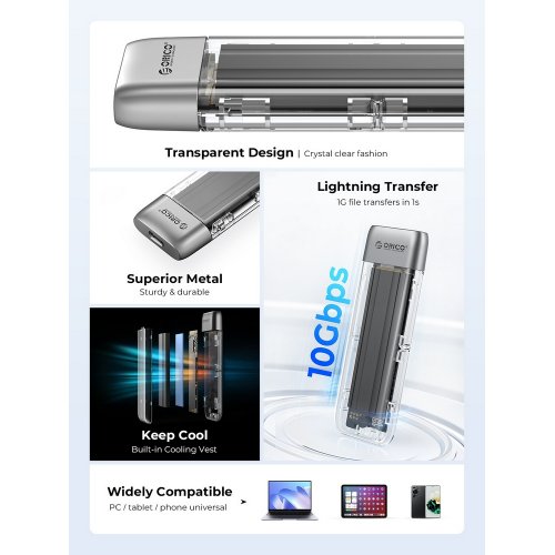 Купити Зовнішня кишеня ORICO TXM2-C3 M.2 NVME SSD Enclosure USB Type-C (ORICO-TXM2-C3-GY-BP) Grey - ціна в Києві, Львові, Вінниці, Хмельницькому, Франківську, Україні | інтернет-магазин TELEMART.UA фото
