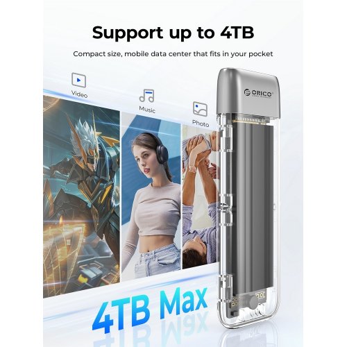 Купити Зовнішня кишеня ORICO TXM2-C3 M.2 NVME SSD Enclosure USB Type-C (ORICO-TXM2-C3-GY-BP) Grey - ціна в Києві, Львові, Вінниці, Хмельницькому, Франківську, Україні | інтернет-магазин TELEMART.UA фото