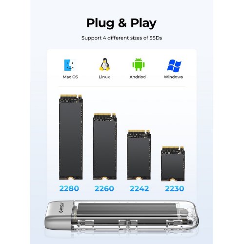 Купити Зовнішня кишеня ORICO TXM2-C3 M.2 NVME SSD Enclosure USB Type-C (ORICO-TXM2-C3-GY-BP) Grey - ціна в Києві, Львові, Вінниці, Хмельницькому, Франківську, Україні | інтернет-магазин TELEMART.UA фото