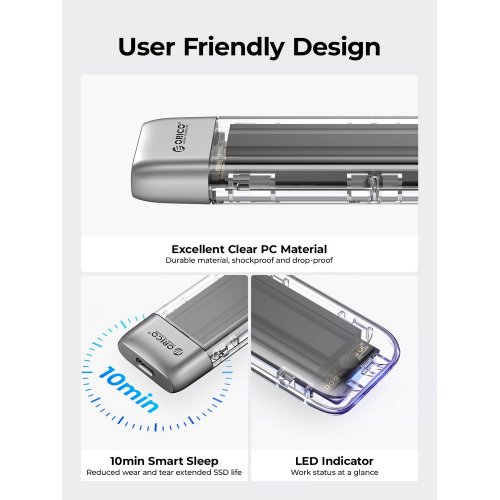 Купити Зовнішня кишеня ORICO TXM2-C3 M.2 NVME SSD Enclosure USB Type-C (ORICO-TXM2-C3-GY-BP) Grey - ціна в Києві, Львові, Вінниці, Хмельницькому, Франківську, Україні | інтернет-магазин TELEMART.UA фото