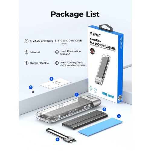 Купити Зовнішня кишеня ORICO TXM2-C3 M.2 NVME SSD Enclosure USB Type-C (ORICO-TXM2-C3-GY-BP) Grey - ціна в Києві, Львові, Вінниці, Хмельницькому, Франківську, Україні | інтернет-магазин TELEMART.UA фото