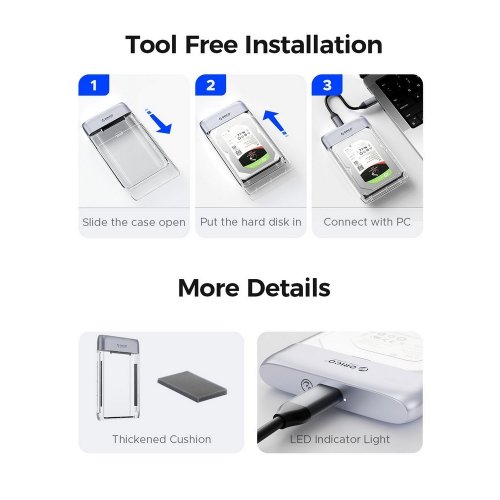 Купити Зовнішня кишеня ORICO TX25C3 2.5" HDD Enclosure USB Type-C (ORICO-TX25C3-GY-BP) Grey - ціна в Києві, Львові, Вінниці, Хмельницькому, Франківську, Україні | інтернет-магазин TELEMART.UA фото