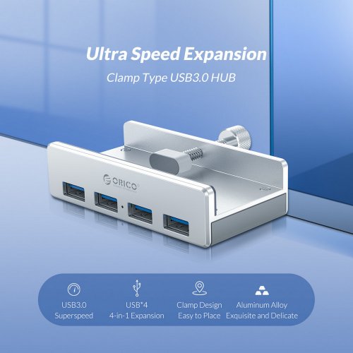 Купити USB-хаб ORICO MH4PU-P USB 4 in 1 (ORICO-MH4PU-P-SV-BP) Silver - ціна в Києві, Львові, Вінниці, Хмельницькому, Франківську, Україні | інтернет-магазин TELEMART.UA фото