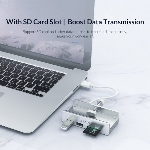 Купити USB-хаб ORICO MH4PU-P USB 4 in 1 (ORICO-MH4PU-P-SV-BP) Silver - ціна в Києві, Львові, Вінниці, Хмельницькому, Франківську, Україні | інтернет-магазин TELEMART.UA фото