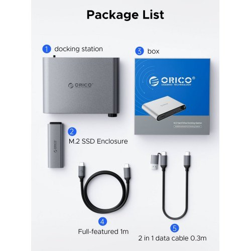 Купить USB-хаб ORICO PTM1 Docking Station 10 in 1 with M.2 SSD Enclosure (ORICO-PTM1-GY-EP) Grey - цена в Харькове, Киеве, Днепре, Одессе
в интернет-магазине Telemart фото