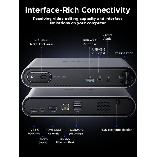 Купить USB-хаб ORICO PTM1 Docking Station 10 in 1 with M.2 SSD Enclosure (ORICO-PTM1-GY-EP) Grey - цена в Харькове, Киеве, Днепре, Одессе
в интернет-магазине Telemart фото