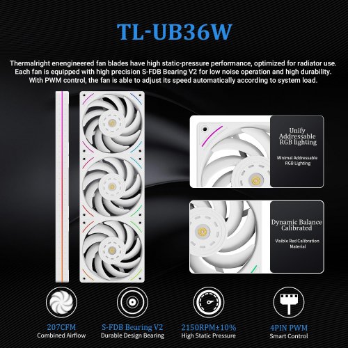 Кулер для корпуса Thermalright TL-UB36 White купити з перевіркою сумісності: огляд, характеристики, ціна у Києві, Львові, Вінниці, Хмельницькому, Івано-Франківську, Україні | інтернет-магазин TELEMART.UA фото