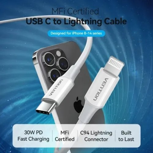 Купить Кабель Vention USB Type-C to Lightning 30W 2m (LAKBH) Black - цена в Харькове, Киеве, Днепре, Одессе
в интернет-магазине Telemart фото