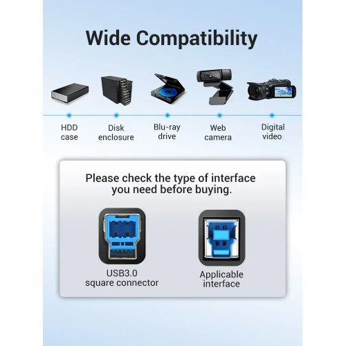 Купити Кабель Vention USB to USB Type-B 3.0 2m (COOBH) Black - ціна в Києві, Львові, Вінниці, Хмельницькому, Франківську, Україні | інтернет-магазин TELEMART.UA фото