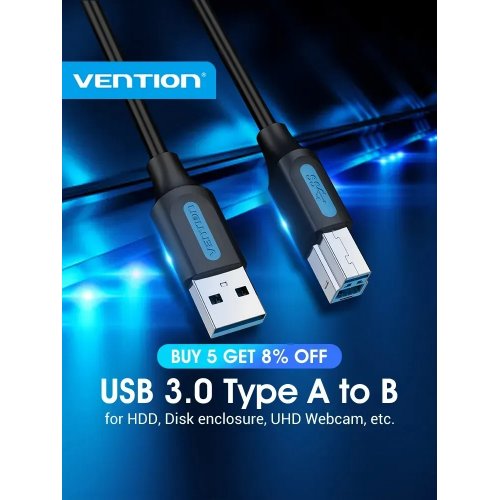 Купити Кабель Vention USB to USB Type-B 3.0 2m (COOBH) Black - ціна в Києві, Львові, Вінниці, Хмельницькому, Франківську, Україні | інтернет-магазин TELEMART.UA фото