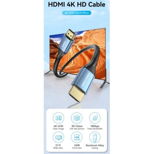 Купити Кабель Vention HDMI to HDMI V2.0 4K 10m (ALHSL) Blue - ціна в Києві, Львові, Вінниці, Хмельницькому, Франківську, Україні | інтернет-магазин TELEMART.UA фото