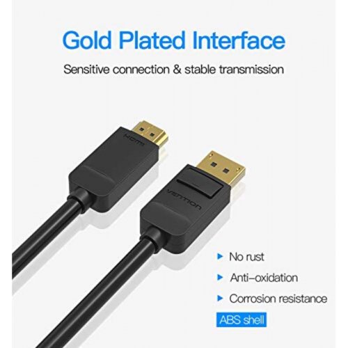 Купити Кабель Vention DisplayPort to HDMI 2m (HADBH) Black - ціна в Києві, Львові, Вінниці, Хмельницькому, Франківську, Україні | інтернет-магазин TELEMART.UA фото