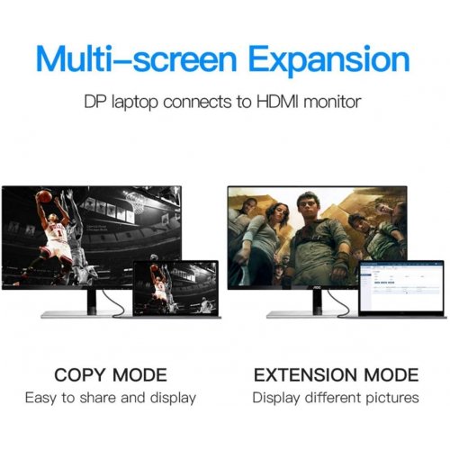 Купити Кабель Vention DisplayPort to HDMI 2m (HADBH) Black - ціна в Києві, Львові, Вінниці, Хмельницькому, Франківську, Україні | інтернет-магазин TELEMART.UA фото