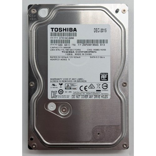 Купить Жесткий диск Toshiba 500GB 32MB 7200RPM 3.5" (DT01ACA050) (Восстановлено продавцом, 773603) с проверкой совместимости: обзор, характеристики, цена в Киеве, Днепре, Одессе, Харькове, Украине | интернет-магазин TELEMART.UA фото