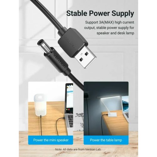 Купить Кабель питания Vention USB to DC 5.5*2.1mm 1m (CEYBF) Black - цена в Харькове, Киеве, Днепре, Одессе
в интернет-магазине Telemart фото