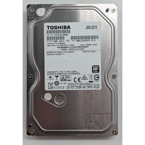 Купить Жесткий диск Toshiba 500GB 32MB 7200RPM 3.5" (DT01ACA050) (Восстановлено продавцом, 773608) с проверкой совместимости: обзор, характеристики, цена в Киеве, Днепре, Одессе, Харькове, Украине | интернет-магазин TELEMART.UA фото