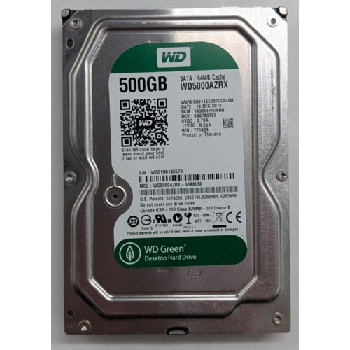 Купить Жесткий диск Western Digital Caviar Green 500GB 64MB 3.5" (WD5000AZRX) (Восстановлено продавцом, 773614) с проверкой совместимости: обзор, характеристики, цена в Киеве, Днепре, Одессе, Харькове, Украине | интернет-магазин TELEMART.UA фото