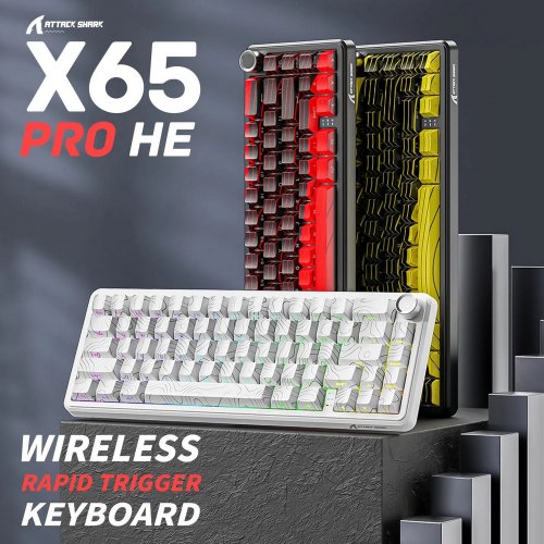 Купить Клавиатура Attack Shark X65 Pro RGB HE Magnetic Switch Wireless (AS-6972792470542-BNY) Black/Yellow - цена в Харькове, Киеве, Днепре, Одессе
в интернет-магазине Telemart фото
