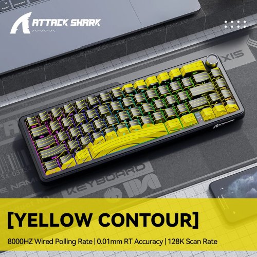 Купить Клавиатура Attack Shark X65 Pro RGB HE Magnetic Switch Wireless (AS-6972792470542-BNY) Black/Yellow - цена в Харькове, Киеве, Днепре, Одессе
в интернет-магазине Telemart фото