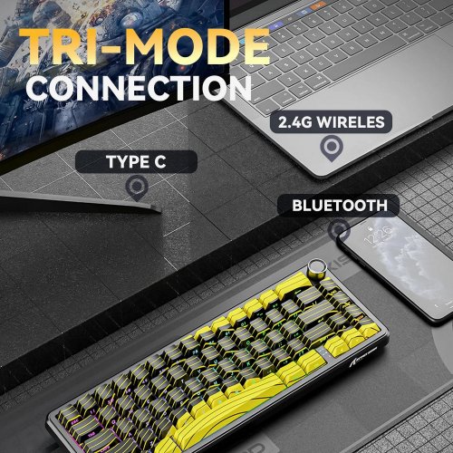 Купить Клавиатура Attack Shark X65 Pro RGB HE Magnetic Switch Wireless (AS-6972792470542-BNY) Black/Yellow - цена в Харькове, Киеве, Днепре, Одессе
в интернет-магазине Telemart фото