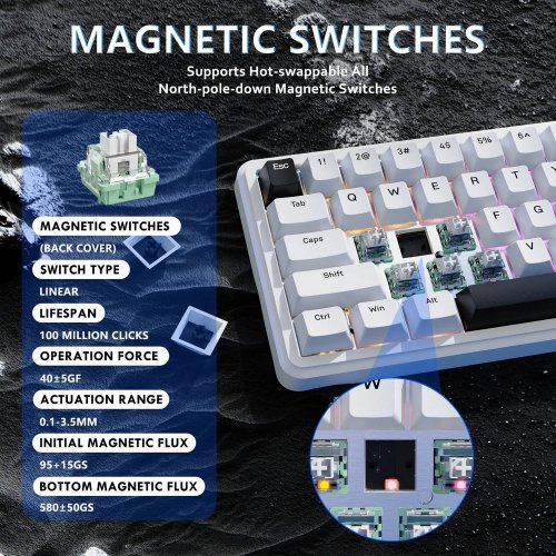Купити Клавіатура Attack Shark X65 RGB HE Magnetic Switch (AS-6972792470535-W-UA) White - ціна в Києві, Львові, Вінниці, Хмельницькому, Франківську, Україні | інтернет-магазин TELEMART.UA фото