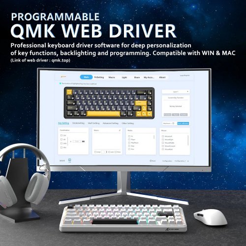 Купити Клавіатура Attack Shark X65 RGB HE Magnetic Switch (AS-6972792470535-W-UA) White - ціна в Києві, Львові, Вінниці, Хмельницькому, Франківську, Україні | інтернет-магазин TELEMART.UA фото