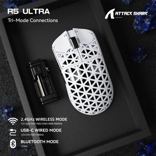 Купити Миша Attack Shark R5 Ultra Wireless (AS-6972792470573-W) White - ціна в Києві, Львові, Вінниці, Хмельницькому, Франківську, Україні | інтернет-магазин TELEMART.UA фото