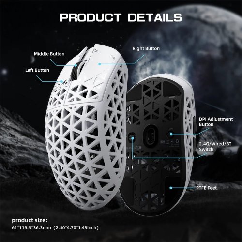Купити Миша Attack Shark R5 Ultra Wireless (AS-6972792470573-W) White - ціна в Києві, Львові, Вінниці, Хмельницькому, Франківську, Україні | інтернет-магазин TELEMART.UA фото