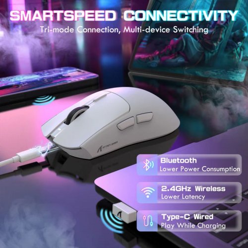 Мышка Attack Shark X1 Wireless (AS-6972792470528-W) White купить в Украине: Киев, Днепр, Харьков, Одесса  | Низкая цена, отзывы, характеристики от TELEMART фото