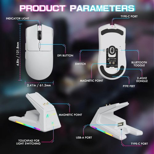 Мышка Attack Shark X1 Wireless (AS-6972792470528-W) White купить в Украине: Киев, Днепр, Харьков, Одесса  | Низкая цена, отзывы, характеристики от TELEMART фото